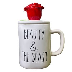 Rae Dunn Beauty & The Beast Ceramic Canister Jar White Red Rose Disney Princess